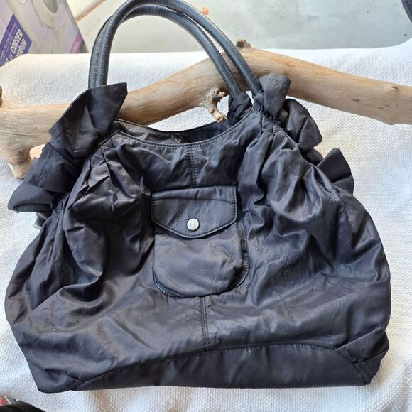 Lockheart Leather And Coated Nylon Ruffle Shoulder Bag - Picture 1 of 15